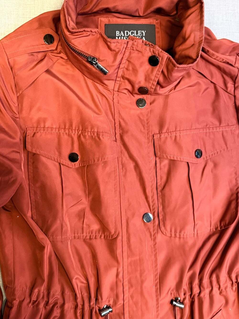 Badgley Mischka Dakota Water Repellent Anorak Jacket Rust Orange Size M - Picture 2 of 5